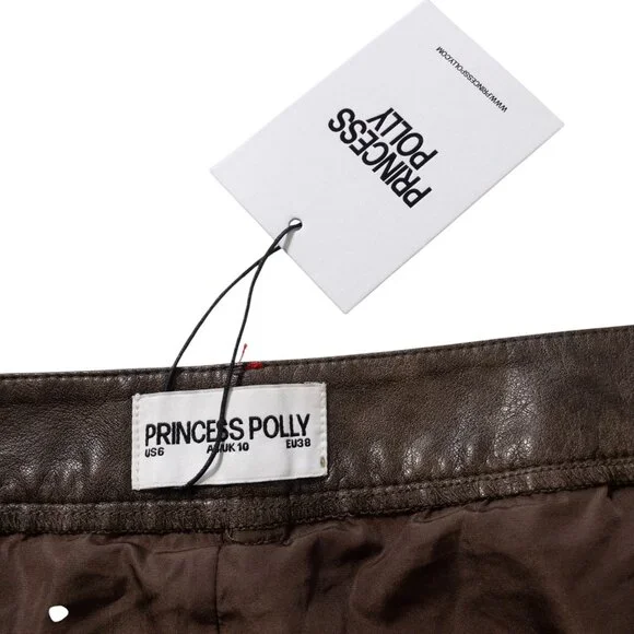Princess Polly Brown Faux Leather Mini Skirt SZ 6 Biker Style Boho - Picture 4 of 6